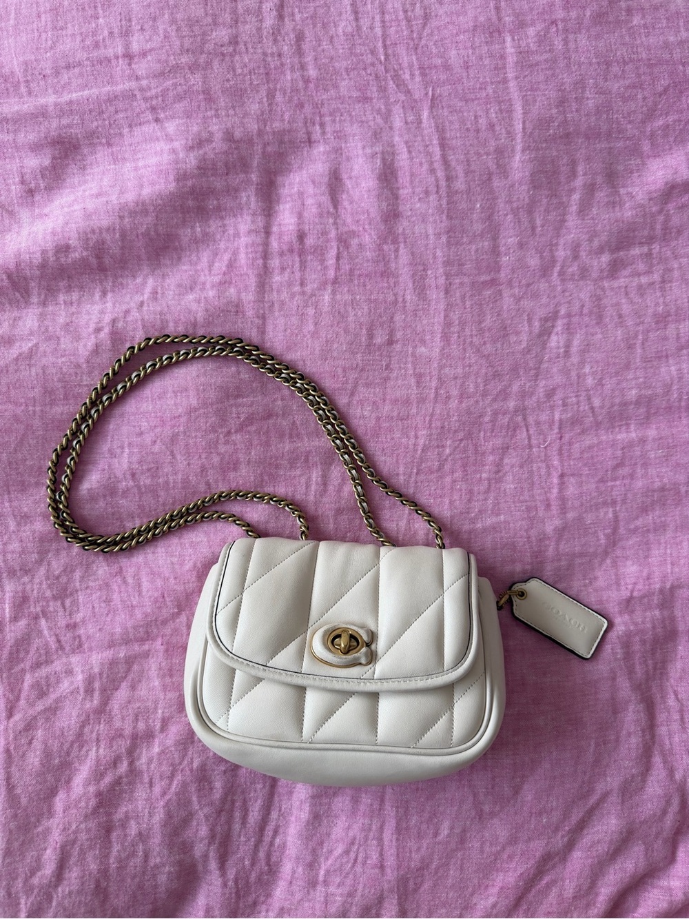 Coach Quilted Madison Cream Crossbody with Gold and Cream Chain